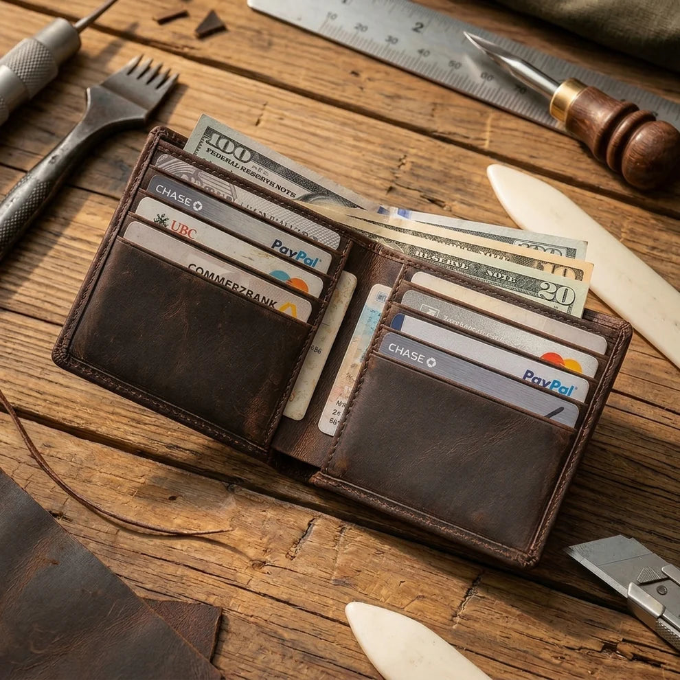 Cowhide Leather Military Billfold Wallet